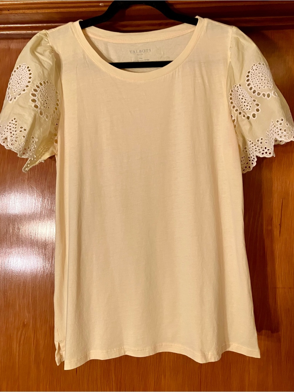 Talbots Butter Cream Short-Sleeve Tee with Eyelet Puff Sleeves